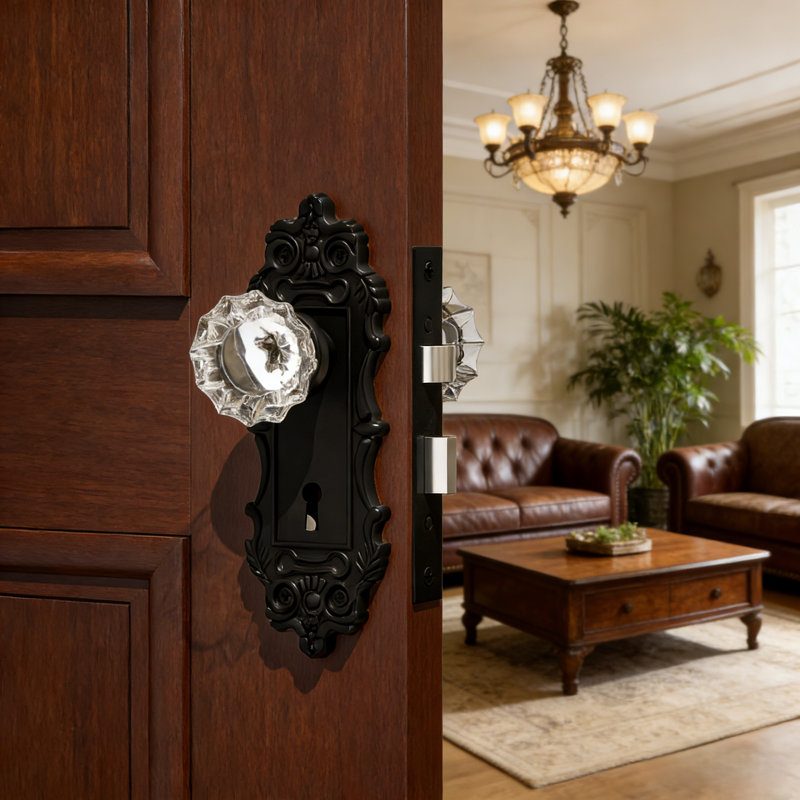 Fausse poignée de porte cristal, Noir mat, Faux bouton double