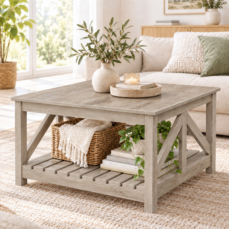 Table basse 31,5 po Farmhouse, 17.9" H x 31.5"W x 31.5" D, Gris, Gris