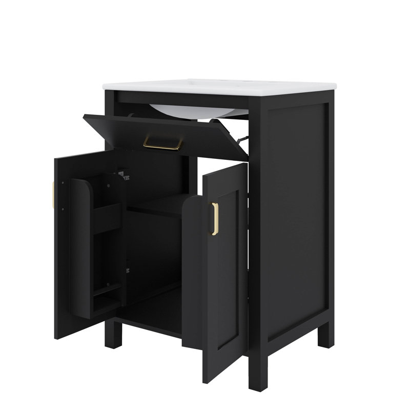 Lavabo pratique de 24 pouces avec armoire intégrée, Noir