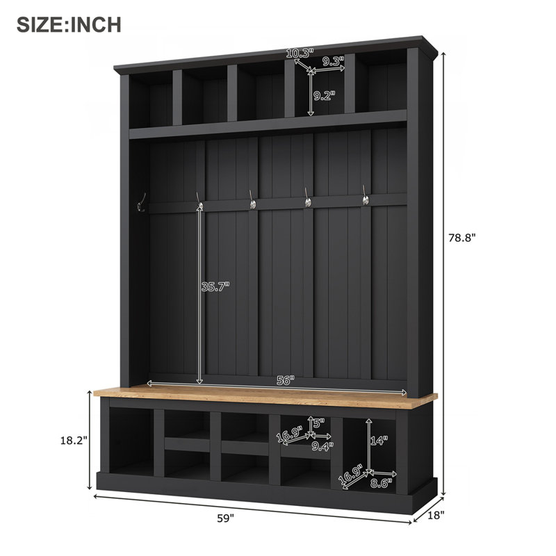 Farmhouse Wooden 78''H Hall Tree with Storage Bench