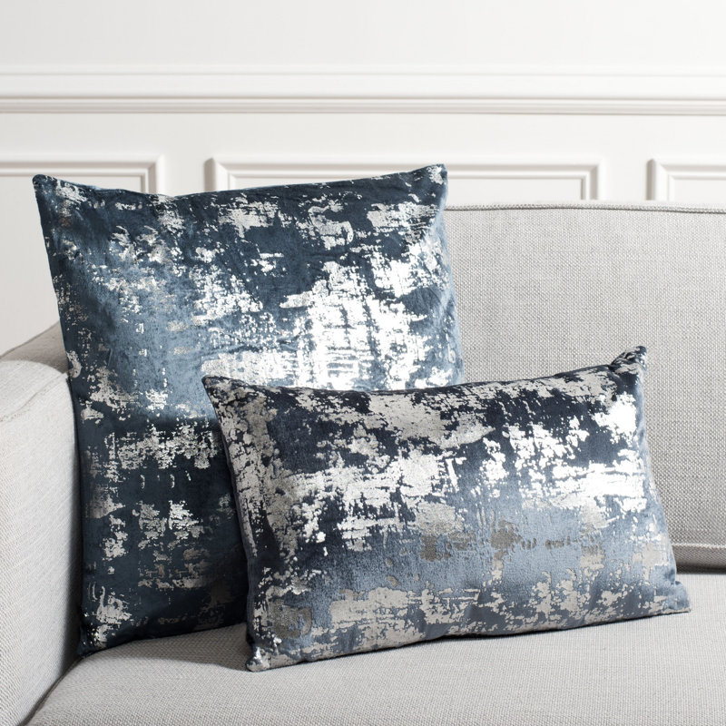 Abstract Cotton Blend Reversible Throw Pillow, 12" x 20", Blue/Silver