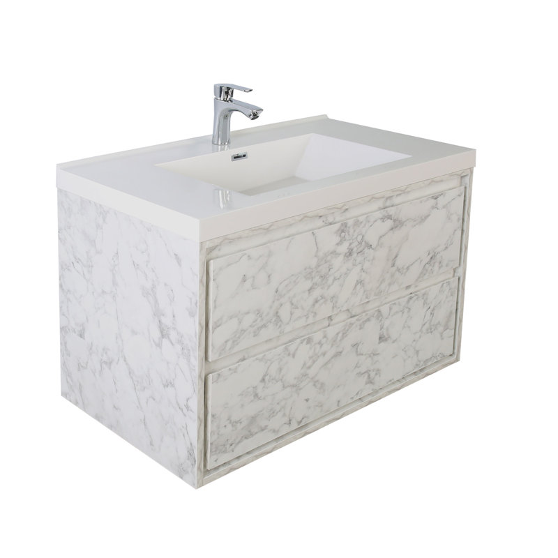 Azden 42" Wall-Mounted Single Bathroom Vanity Set, Marble White
