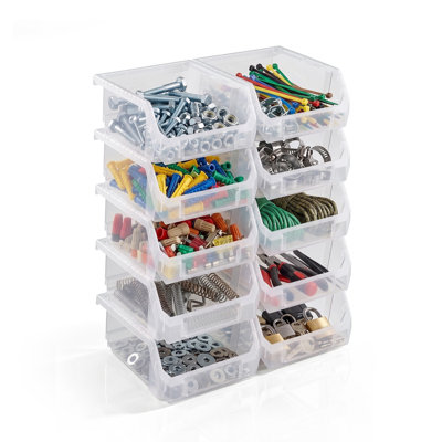 Sorbus 10 Pack Small Open Front Stackable Garage Storage Bin – Heavy Duty Plastic Organizer Tote for Tools, Hardware & Shelving