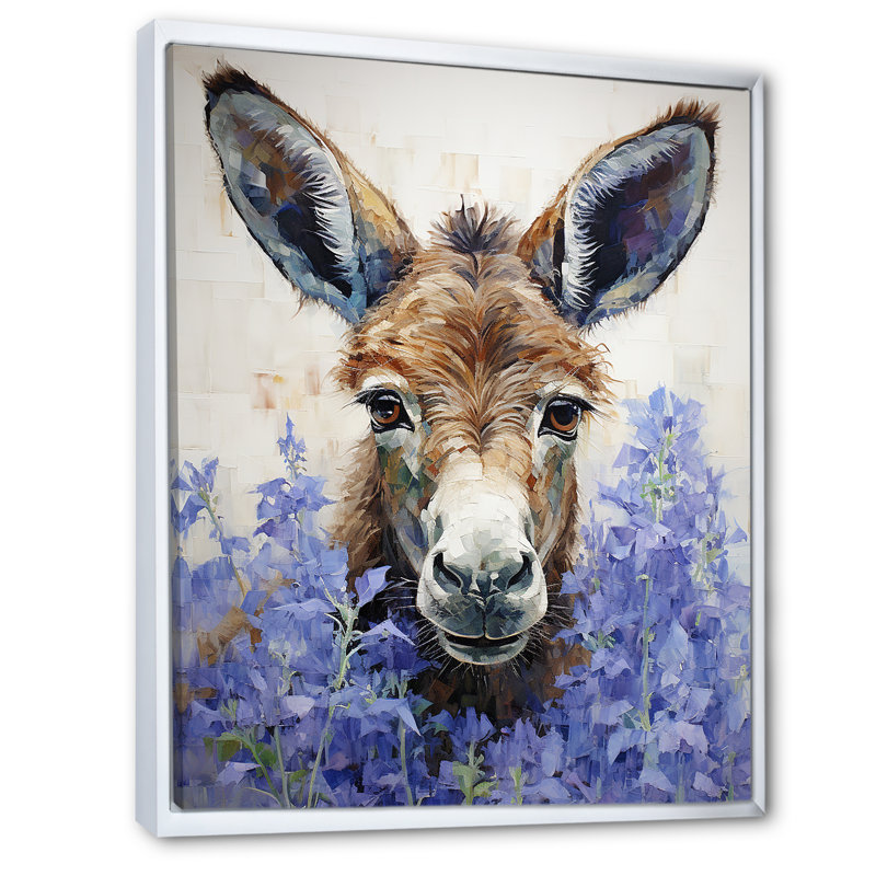 Portrait d'un âne mauve - art mural âne, Cadre flottant blanc, 44" H x 34" W