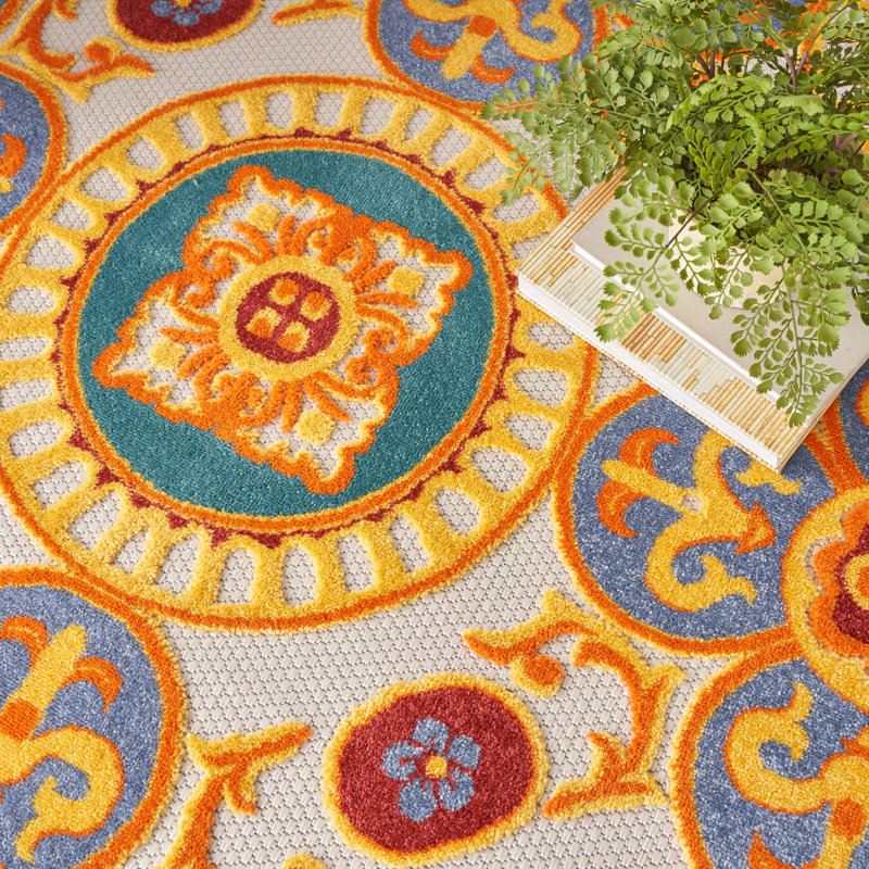 Mamini Aloha  Geometric Multicolor Indoor/Outdoor Area Rug, Round 7'10"