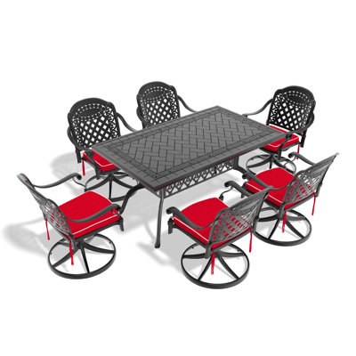 7 Cast Aluminum Dining - 6 Swivel Chairs & Rectangular Table Outdoor Furniture Chair