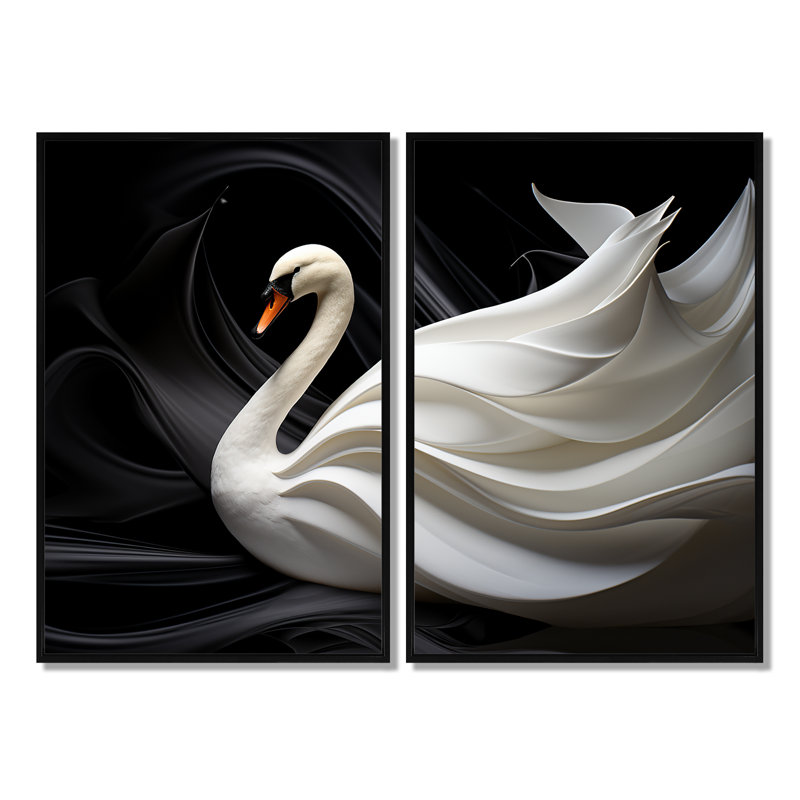 Noir et blanc «Elegy of a Swan» - art mural blanc, Noir, H 36 po x l 48 po, Impression encadrée flottante