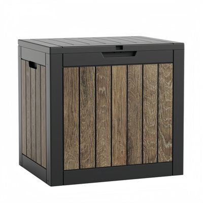 Decksplore 35 Gallon Wood-Look Resin Deck Box, Outdoor Storage Box with Lockable Lid