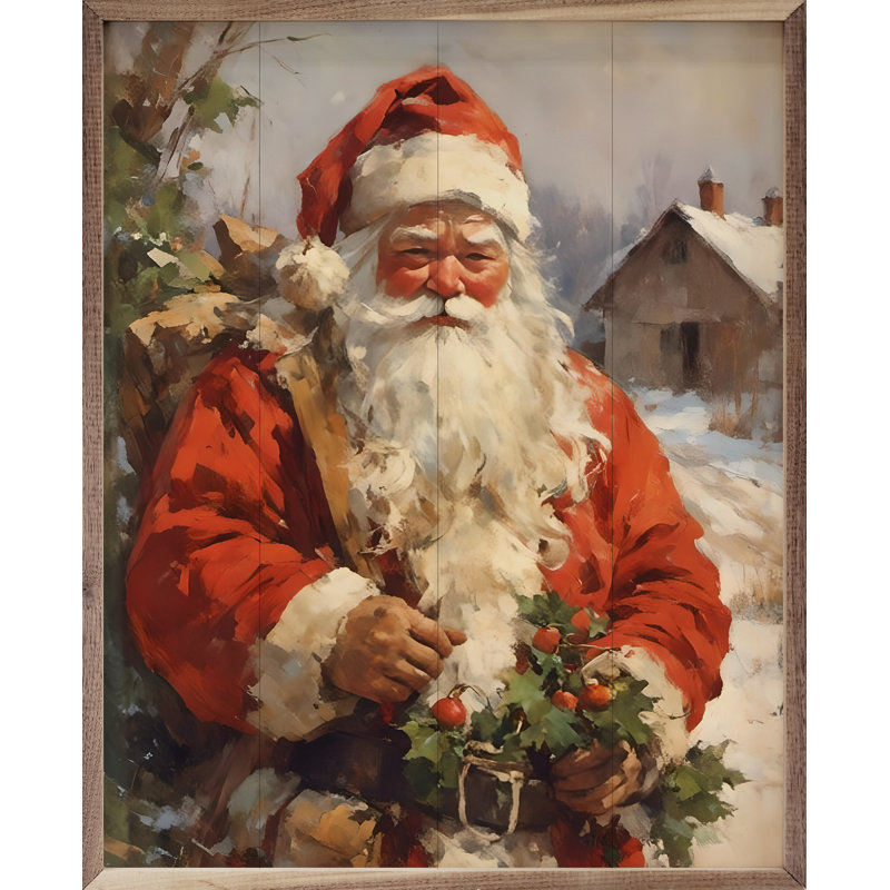 "Père Noël parfait" sur bois, H 30 po x l 24 po