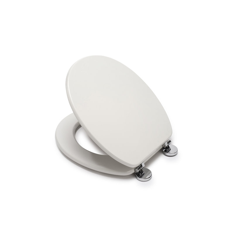 Kielder Flexi-Fix White Wooden Toilet Seat - Anti Bacterial Treated Finish and Adjustable Hinges with Top and Bottom Fixings Included, Fits Standard Toilet Seats (White Wood)