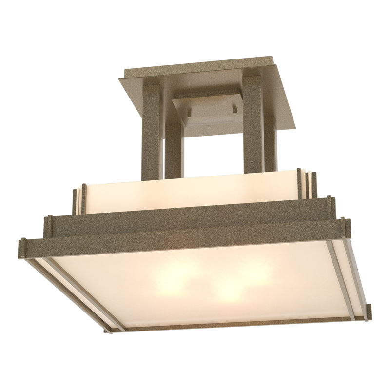Plafonnier semi-encastré carré à 4 lumières Steppe, Or doux, H 12 po x l 17,1 po x P 17,1 po, Blanc