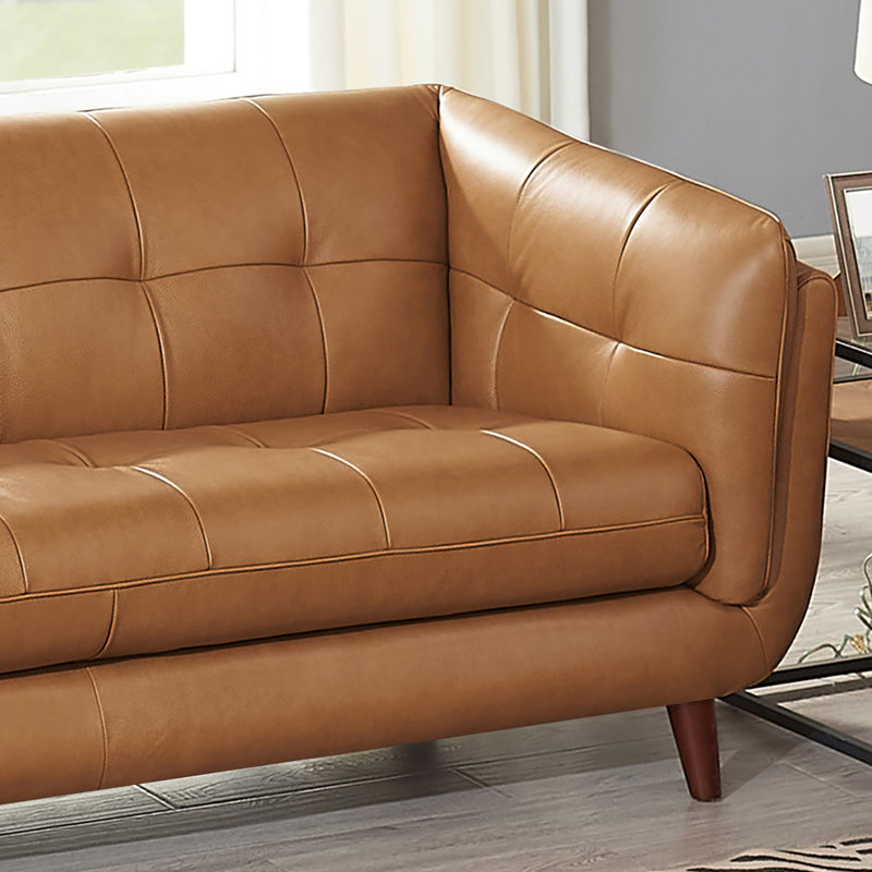Rhyannon Top Grain Leather Sofa Couch, Solana Bourbon Genuine Leather
