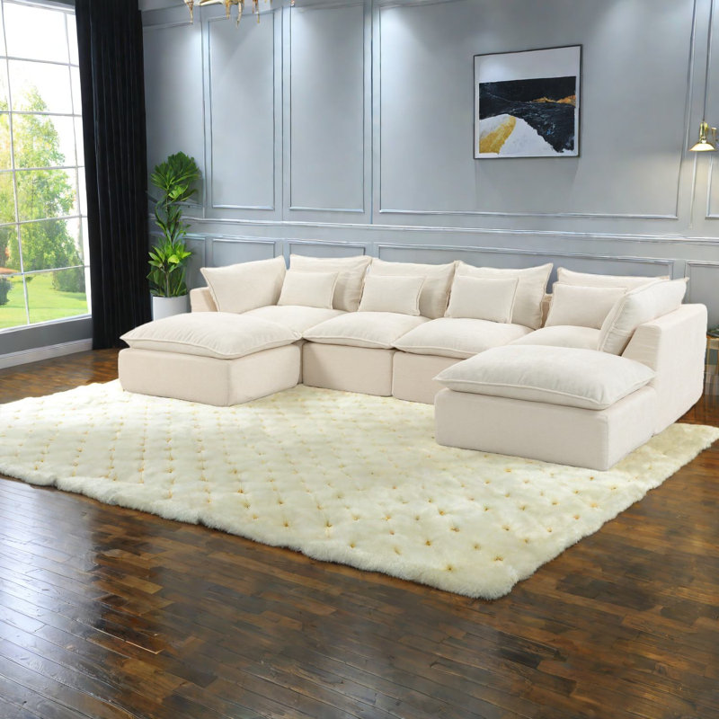 Canapés modulaires modernes en velours 4 places avec repose-pieds pour le salon