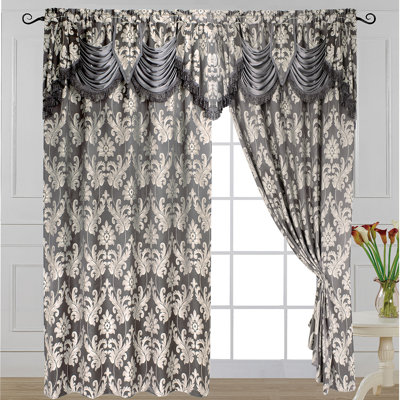 Panneau de rideau simple en jacquard de luxe avec cantonnière attachée, 54 par 84 pouces Earlesha