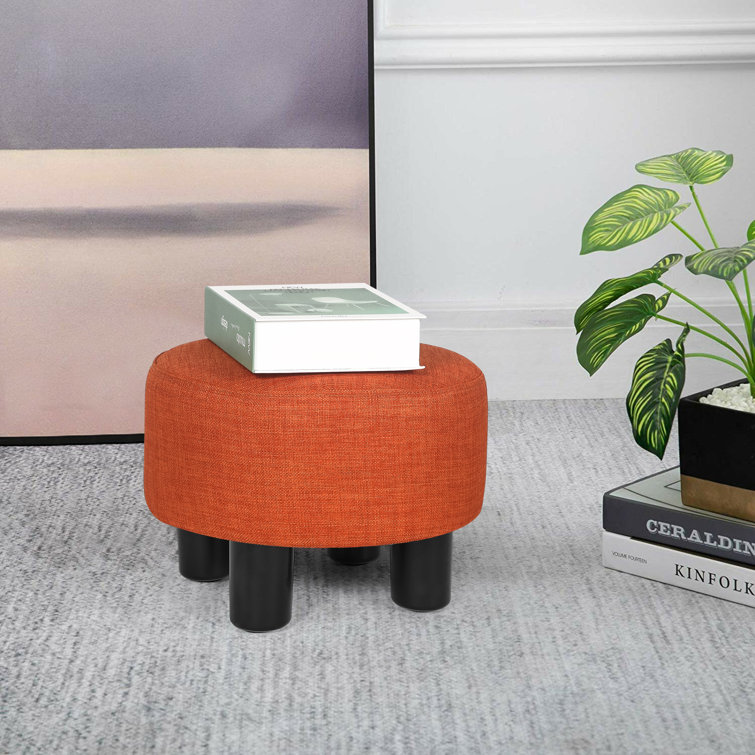 12.4'' Wide Round Footstool Ottoman Latitude Run Body Fabric: Orange Linen