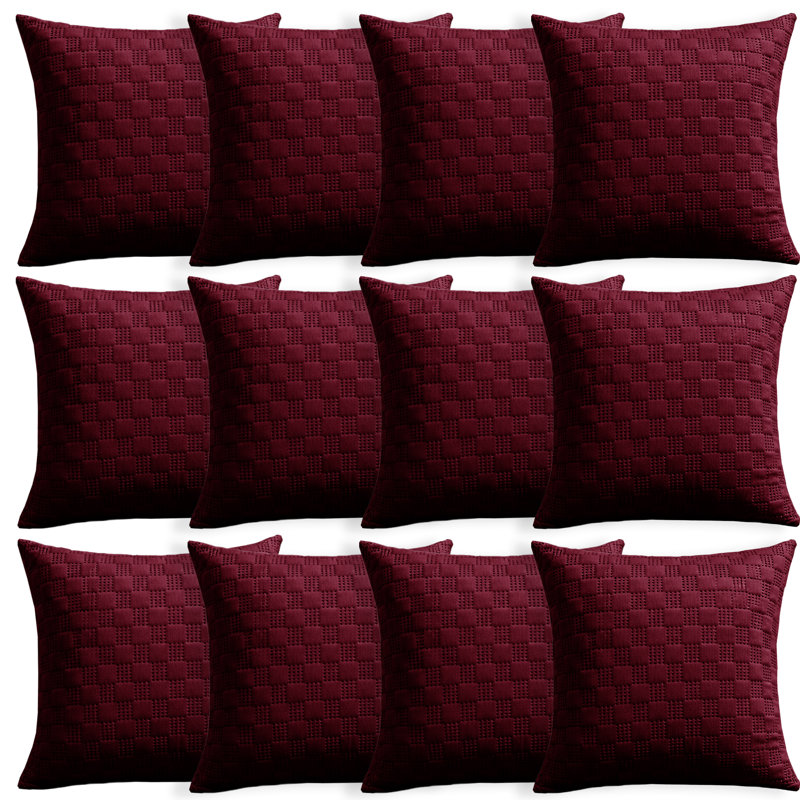 Aspire Homeware Embossed Square Velvet Cushion Covers, BURGUNDY, Pack of 12