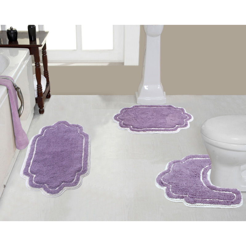 Dobrinka Cotton Bath Rug Set, Machine Washable, Quick Dry, Absorbent - 3 Piece Set with Contour, Purple