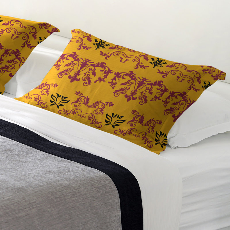 Football Baroque Pattern Pillow Sham, King, Microfiber, Yellow/Red/Black