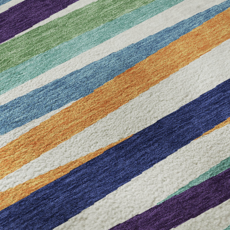 Premium Machine Washable Natoma AMF997 Stripes Rug, Rectangle 10' x 14'