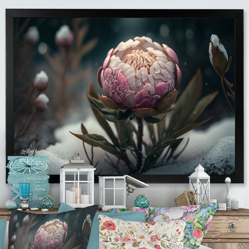 «A Blooming Pink Peony Flower in Winter II», impression sur toile, H 12 po x l 20 po x P 1 po