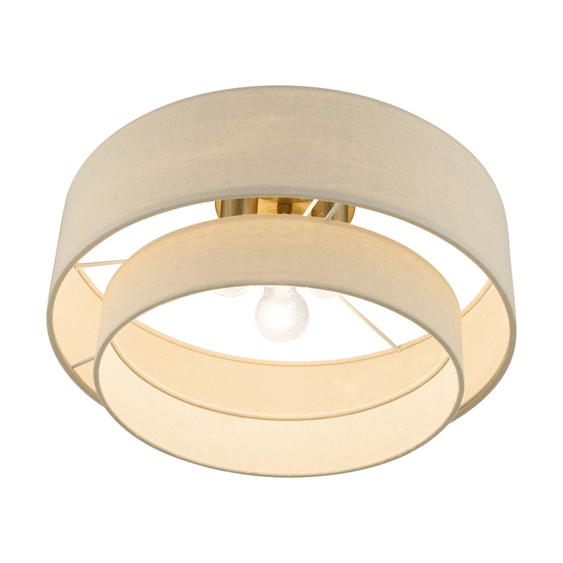 Bhagipuri Linen Blend Semi Flush Mount, Antique Gold Leaf, Cream, 9.75" H x 18" W x 18" D