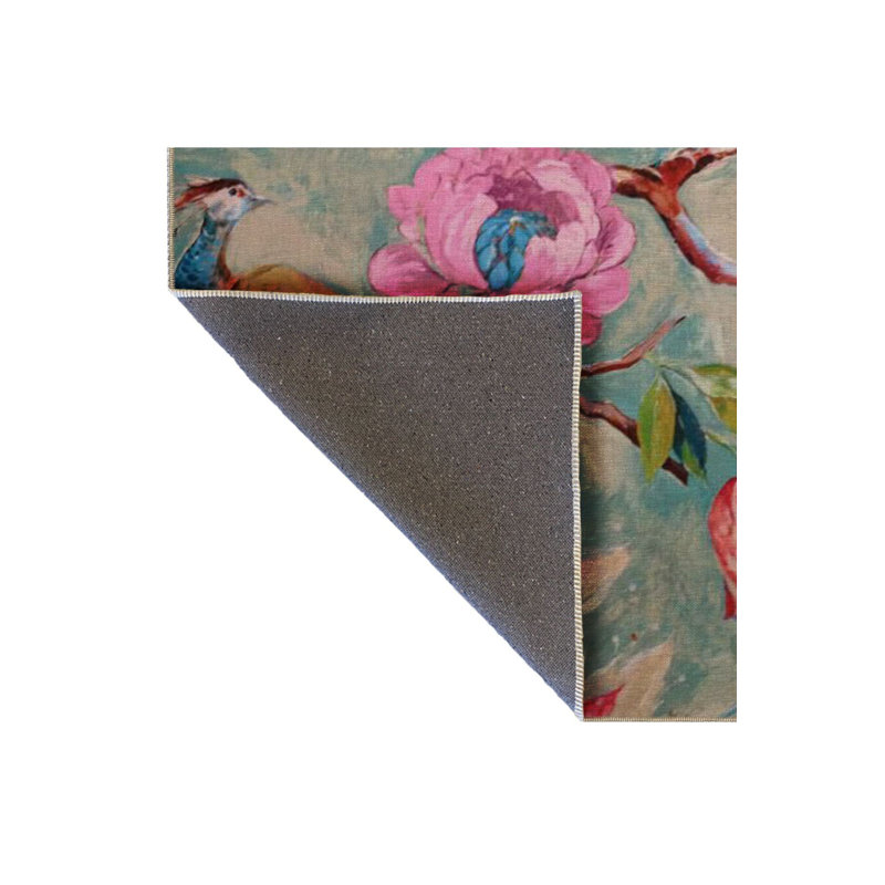 Pastel Theme Multicolor Tree Flower and Peacock Pattern Creative Modern Decorative Machine Washable Rug
