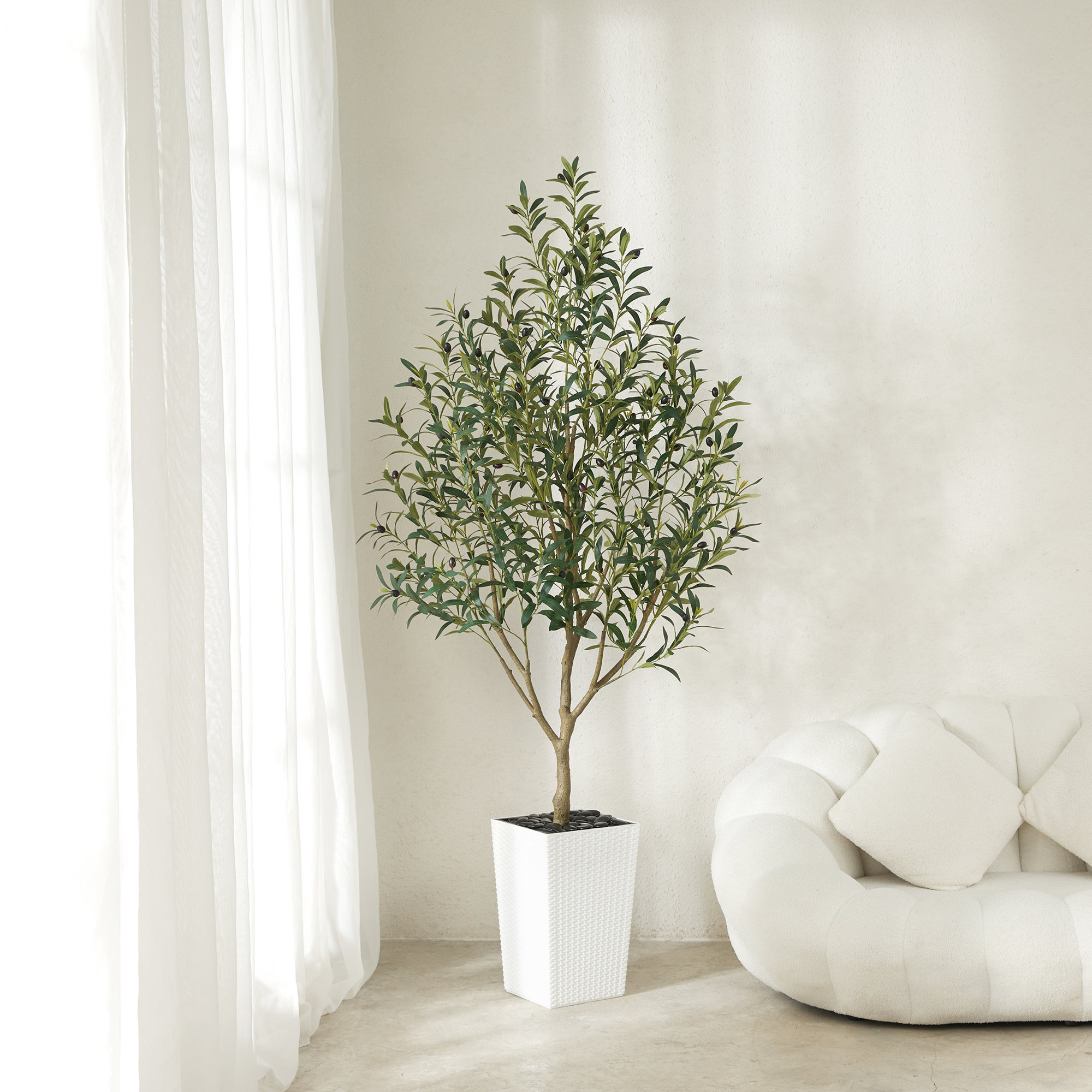 Adcock Artificial Olive Tree for Indoor & Outdoor Home Decor, Faux Olive Tree with Decorative Pot, White