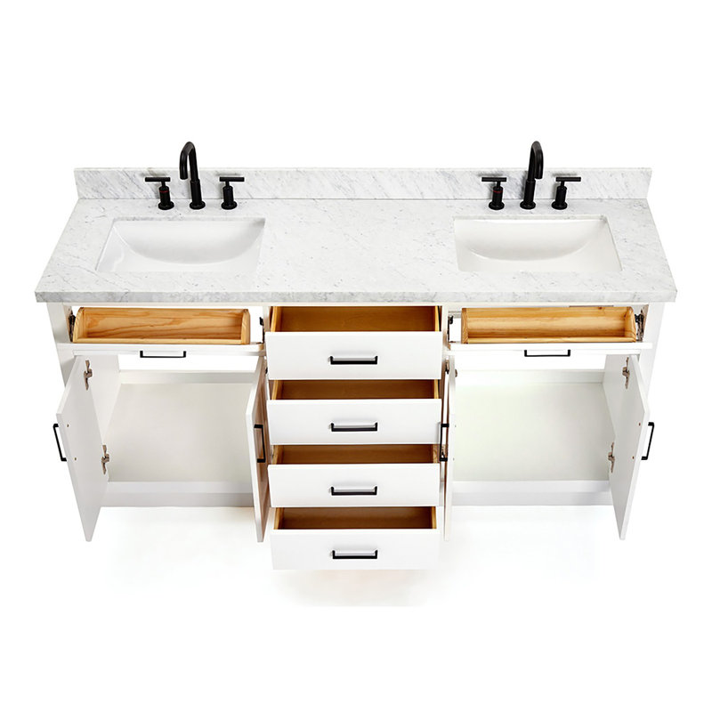 ARIEL HEPBURN 73 IN DOUBLE RECTANGLE SINK VANITY 1,5 IN, White, 73", Rectangular