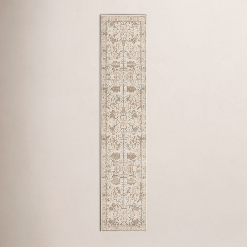 Cupertino Oriental Cream/Light Gray Area Rug, Runner 2'6" x 12'