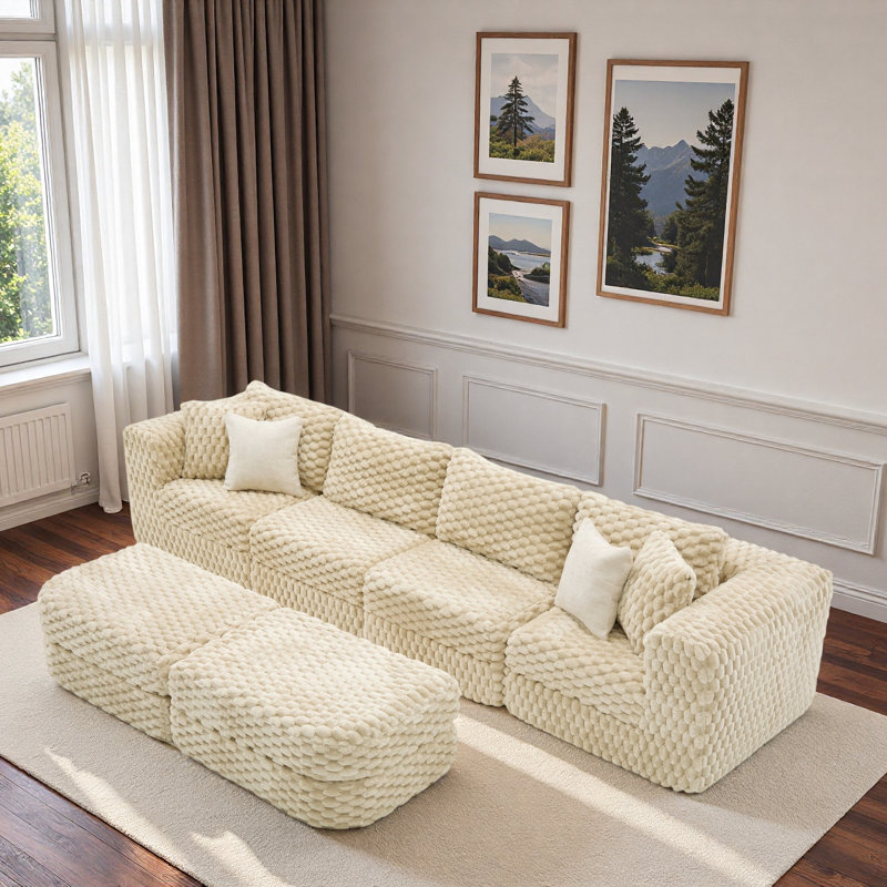 Canapé modulaire modulaire avec deux repose-pieds mobiles, Polyester beige