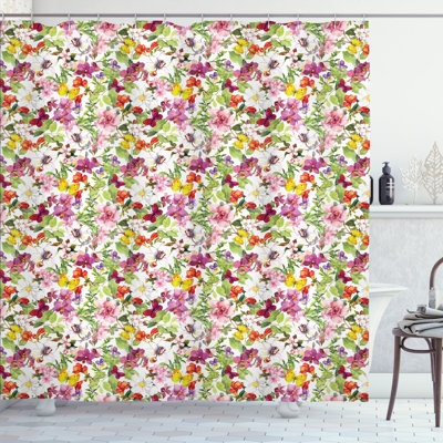 Floral Shower Curtain with Hooks Included