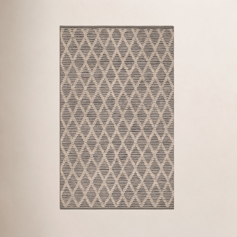 Tapis texturé bleu / ivoire en coton tissé à la main, Rectangle 4 pi x 6 pi