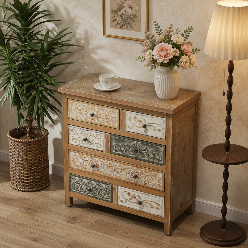 Commode d'appoint en bois avec 6 tiroirs pour chambre à coucher, salon