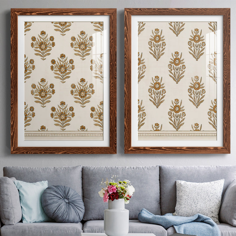 «Block Print Blooms I», reproduction de cadre photo sur toile 2 pièces, H 27,5 po x l 75 po x P 1,5 po, Érable