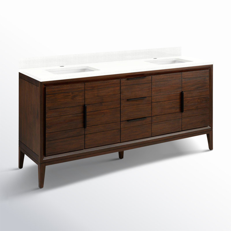 Aliso 72" Double Bathroom Vanity, Single-Hole Centered, Feathered White Quartz, Java