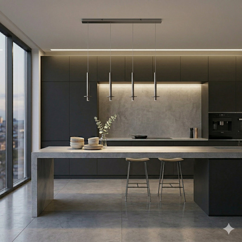 Zakaryan 4 - Light Matte Black Kitchen Island Pendant, Nickel