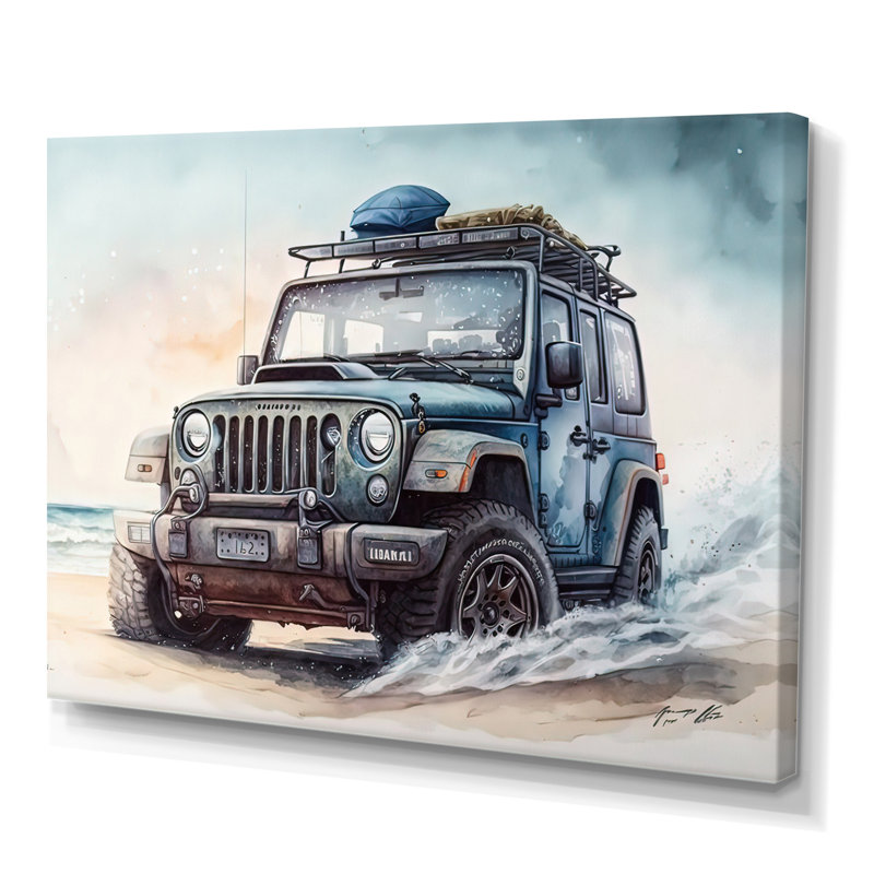 «Off Road on the Beach II», peinture sur toile, H 12 po x l 20 po x P 1 po, Toile tendue