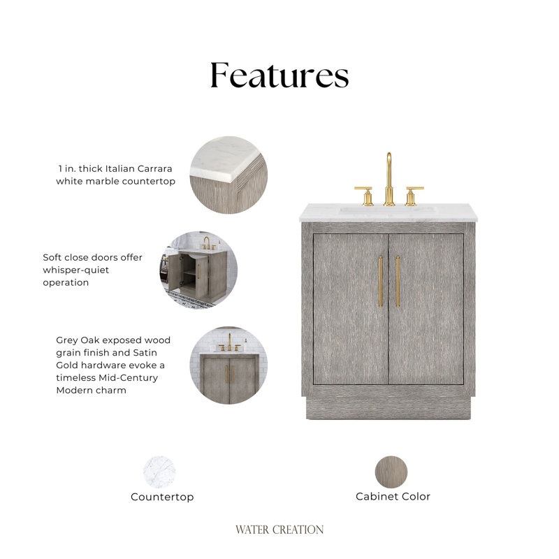 Hugo 30'' W Single Vanity, Satin Gold