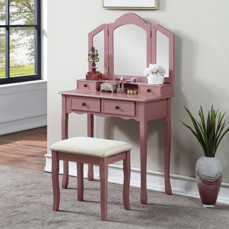 Sanlo Wooden Vanity Make Up Table and Stool Set