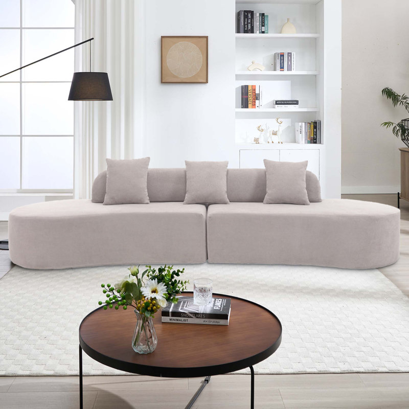 5-seat Curved Modular Boneless Sectional Couch, Gray Chenille