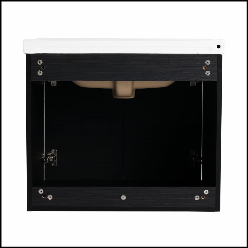 Meuble-lavabo à fermeture en douceur avec lavabo, idéal pour les petits espaces et facile d'entretien, Noir, 24"