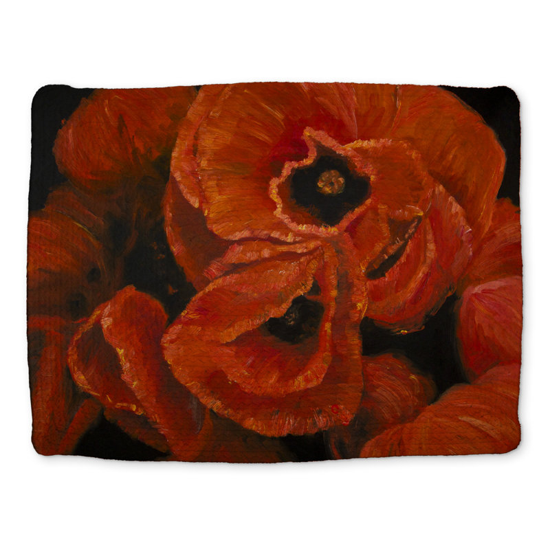 Napperon rouge en polyester tressé - Bouquet de coquelicots