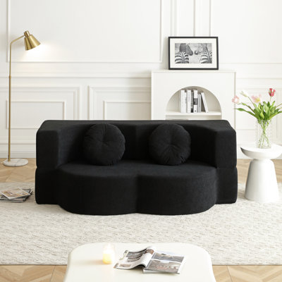 21 Convertible Sleeper With Pillow, Floor Couch For Apartment And Guest Bed, No Assembly, Black, Cotton Linen Bed Twin Room, Foam Filler