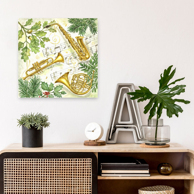 Christmas Music Instruments Traditional Contemporary Oak Pine Winter Wall Art Print 1 Piece Wrapped Canvas Wall Art