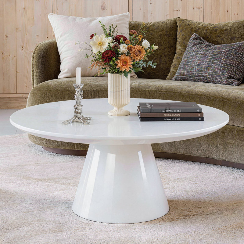 Lippa 35" Round Modern White Coffee Table, White