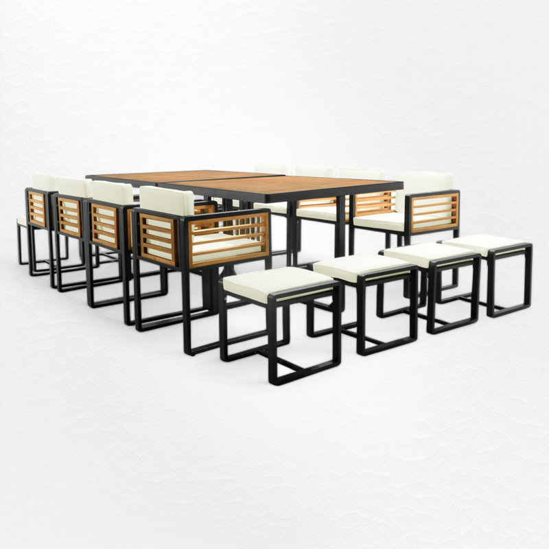 Ensemble repas 18 pièces pour l'extérieur avec coussins, Beige
