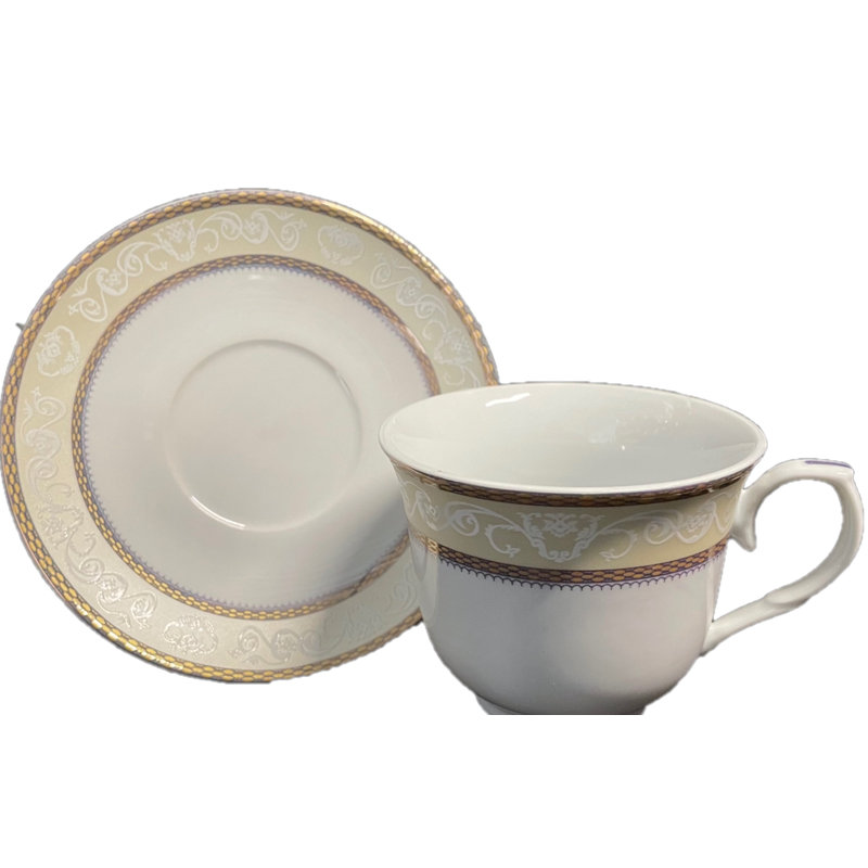 Vanhoose Porcelain Teacup and Saucer, Gold