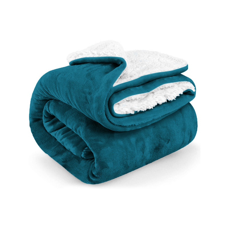 Formaran Sherpa Fleece Fur Thick Reversible Blanket Throw, W230 x L270cm, Teal