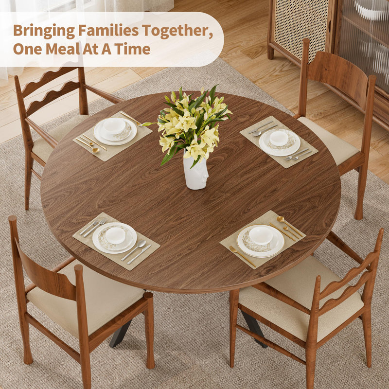 42" Brown Round Farmhouse Dining Table for 4 with Storage & Metal Legs - Space Saving Kitchen & Dining, Brown