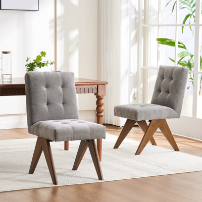 Nieck Modern Upholstered Parsons Chair Linen Fabric Tufted Dining Chairs by Corrigan Studio